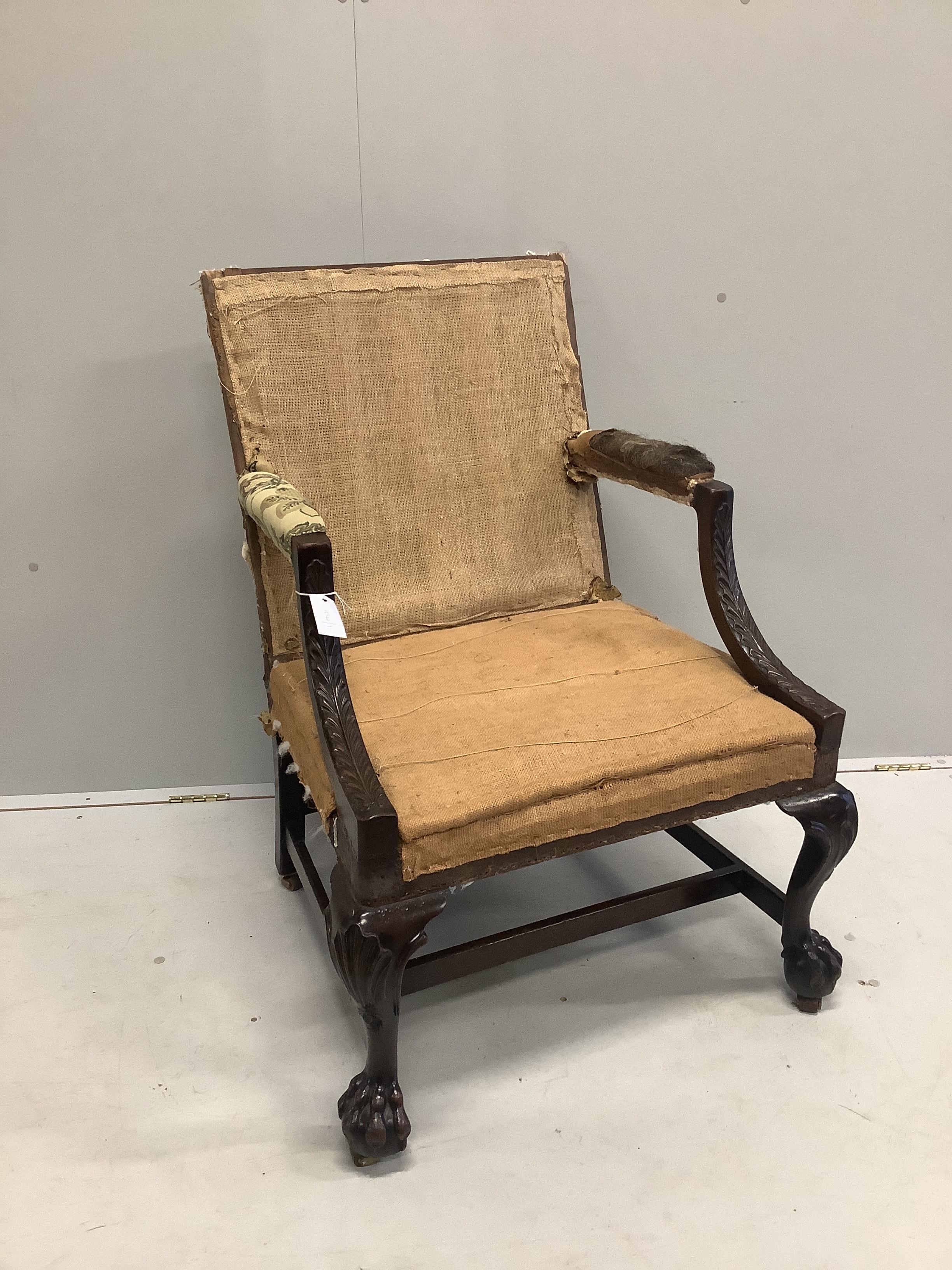 A George II Cuban mahogany elbow chair, width 72cm, depth 59cm, height 96cm